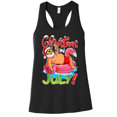 Funny Santa Flamingo Float Christmas In July Summer Vacation Women's Racerback Tank