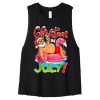 Funny Santa Flamingo Float Christmas In July Summer Vacation Women's Racerback Cropped Tank