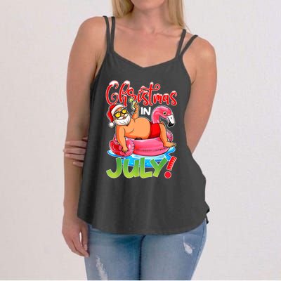 Funny Santa Flamingo Float Christmas In July Summer Vacation Women's Strappy Tank