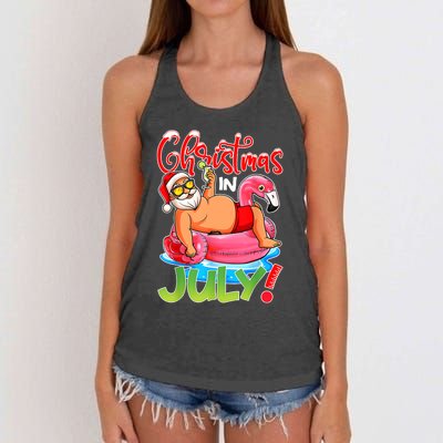 Funny Santa Flamingo Float Christmas In July Summer Vacation Women's Knotted Racerback Tank