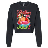 Funny Santa Flamingo Float Christmas In July Summer Vacation Cropped Pullover Crew