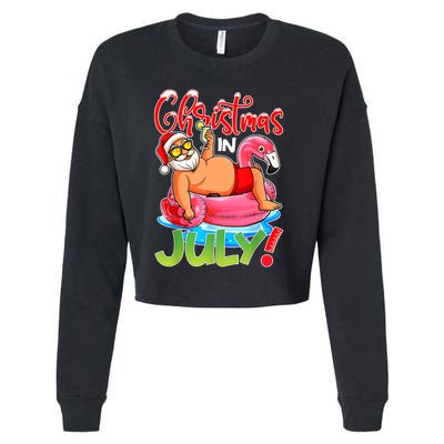 Funny Santa Flamingo Float Christmas In July Summer Vacation Cropped Pullover Crew