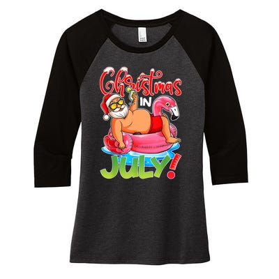 Funny Santa Flamingo Float Christmas In July Summer Vacation Women's Tri-Blend 3/4-Sleeve Raglan Shirt