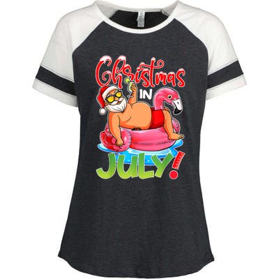 Funny Santa Flamingo Float Christmas In July Summer Vacation Enza Ladies Jersey Colorblock Tee