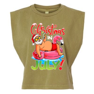 Funny Santa Flamingo Float Christmas In July Summer Vacation Garment-Dyed Women's Muscle Tee