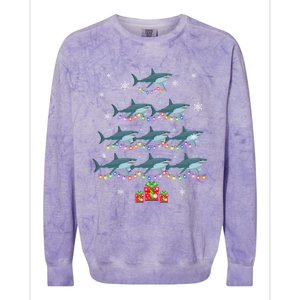 Funny Shark Fish Xmas Lighting Tree Santa Shark Christmas Meaningful Gift Colorblast Crewneck Sweatshirt