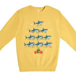 Funny Shark Fish Xmas Lighting Tree Santa Shark Christmas Meaningful Gift Premium Crewneck Sweatshirt