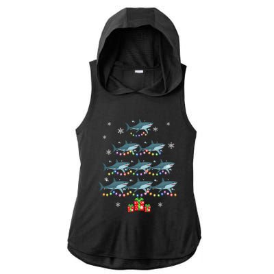 Funny Shark Fish Xmas Lighting Tree Santa Shark Christmas Meaningful Gift Ladies PosiCharge Tri-Blend Wicking Draft Hoodie Tank