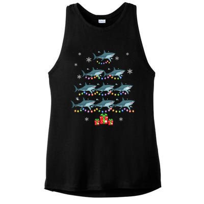 Funny Shark Fish Xmas Lighting Tree Santa Shark Christmas Meaningful Gift Ladies PosiCharge Tri-Blend Wicking Tank