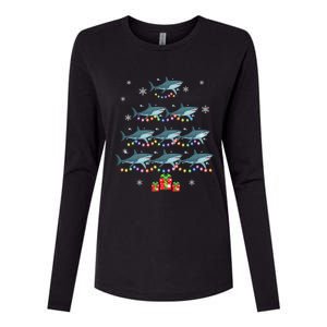 Funny Shark Fish Xmas Lighting Tree Santa Shark Christmas Meaningful Gift Womens Cotton Relaxed Long Sleeve T-Shirt