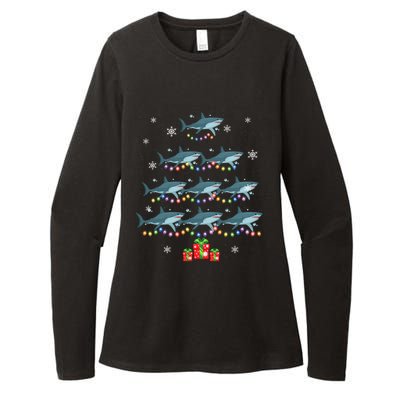 Funny Shark Fish Xmas Lighting Tree Santa Shark Christmas Meaningful Gift Womens CVC Long Sleeve Shirt