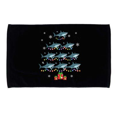 Funny Shark Fish Xmas Lighting Tree Santa Shark Christmas Meaningful Gift Microfiber Hand Towel