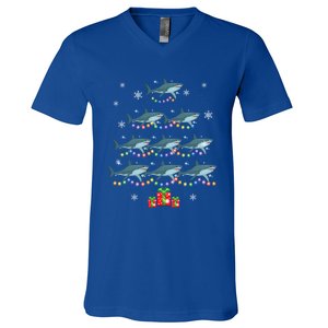 Funny Shark Fish Xmas Lighting Tree Santa Shark Christmas Meaningful Gift V-Neck T-Shirt