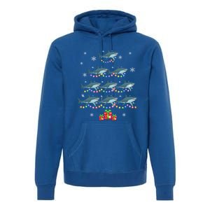 Funny Shark Fish Xmas Lighting Tree Santa Shark Christmas Meaningful Gift Premium Hoodie