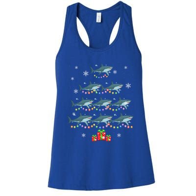 Funny Shark Fish Xmas Lighting Tree Santa Shark Christmas Meaningful Gift Women's Racerback Tank