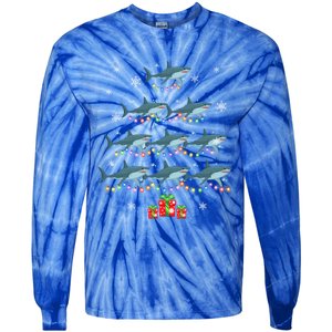 Funny Shark Fish Xmas Lighting Tree Santa Shark Christmas Meaningful Gift Tie-Dye Long Sleeve Shirt