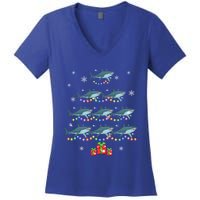 Funny Shark Fish Xmas Lighting Tree Santa Shark Christmas Meaningful Gift Women's V-Neck T-Shirt