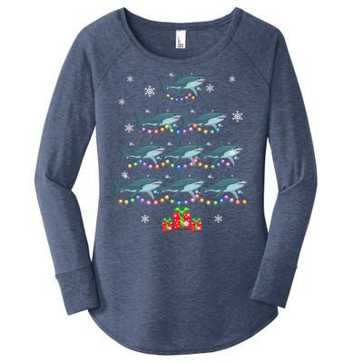 Funny Shark Fish Xmas Lighting Tree Santa Shark Christmas Meaningful Gift Women's Perfect Tri Tunic Long Sleeve Shirt