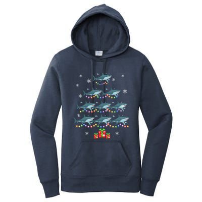 Funny Shark Fish Xmas Lighting Tree Santa Shark Christmas Meaningful Gift Women's Pullover Hoodie