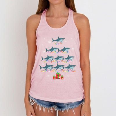 Funny Shark Fish Xmas Lighting Tree Santa Shark Christmas Meaningful Gift Women's Knotted Racerback Tank