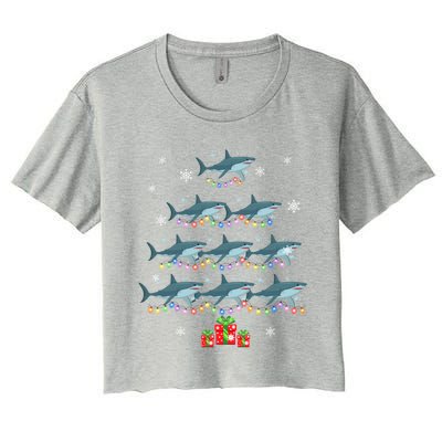 Funny Shark Fish Xmas Lighting Tree Santa Shark Christmas Meaningful Gift Women's Crop Top Tee