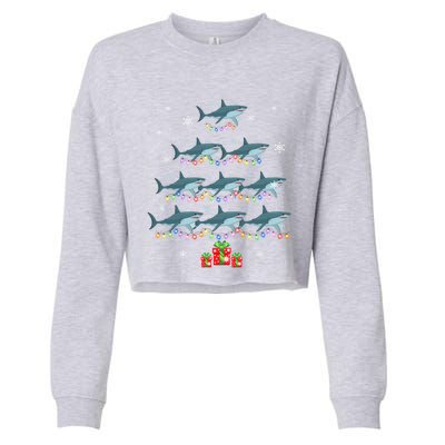 Funny Shark Fish Xmas Lighting Tree Santa Shark Christmas Meaningful Gift Cropped Pullover Crew