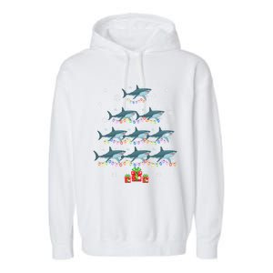 Funny Shark Fish Xmas Lighting Tree Santa Shark Christmas Meaningful Gift Garment-Dyed Fleece Hoodie