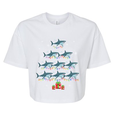 Funny Shark Fish Xmas Lighting Tree Santa Shark Christmas Meaningful Gift Bella+Canvas Jersey Crop Tee