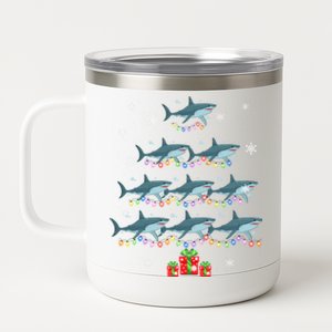 Funny Shark Fish Xmas Lighting Tree Santa Shark Christmas Meaningful Gift 12 oz Stainless Steel Tumbler Cup