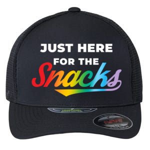 Funny Sarcastic Foodie Gift Just Here For The Snacks Gift Flexfit Unipanel Trucker Cap