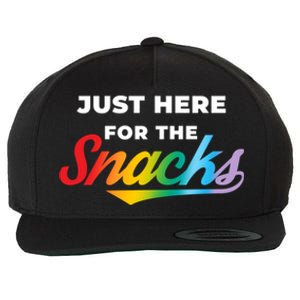 Funny Sarcastic Foodie Gift Just Here For The Snacks Gift Wool Snapback Cap