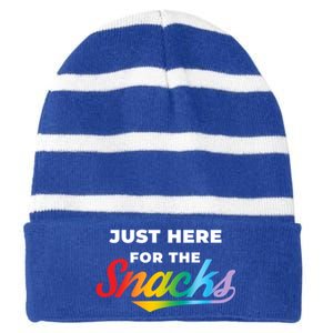 Funny Sarcastic Foodie Gift Just Here For The Snacks Gift Striped Beanie with Solid Band