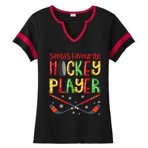 Funny SantaS Favourite Hockey Player Christmas Funny Gift Xmas Cool Gift Ladies Halftime Notch Neck Tee