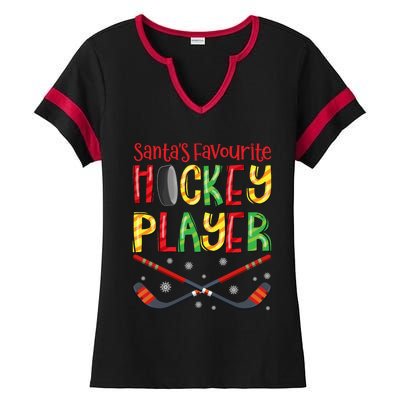 Funny SantaS Favourite Hockey Player Christmas Funny Gift Xmas Cool Gift Ladies Halftime Notch Neck Tee