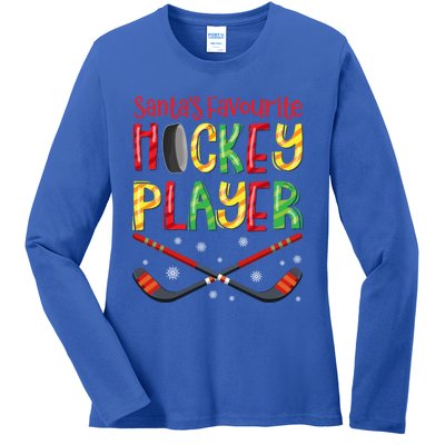 Funny SantaS Favourite Hockey Player Christmas Funny Gift Xmas Cool Gift Ladies Long Sleeve Shirt