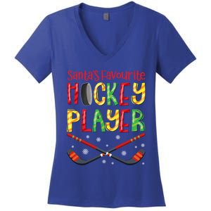 Funny SantaS Favourite Hockey Player Christmas Funny Gift Xmas Cool Gift Women's V-Neck T-Shirt