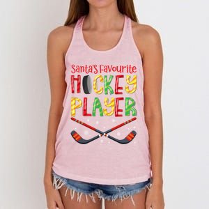 Funny SantaS Favourite Hockey Player Christmas Funny Gift Xmas Cool Gift Women's Knotted Racerback Tank