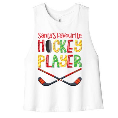 Funny SantaS Favourite Hockey Player Christmas Funny Gift Xmas Cool Gift Women's Racerback Cropped Tank