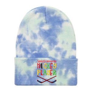 Funny SantaS Favourite Hockey Player Christmas Funny Gift Xmas Meaningful Gift Tie Dye 12in Knit Beanie