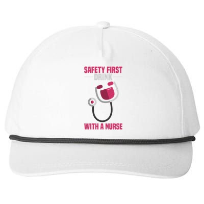 Funny Safety First With A Nurse Gift For Rn Lpn Snapback Five-Panel Rope Hat