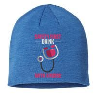 Funny Safety First With A Nurse Gift For Rn Lpn Sustainable Beanie