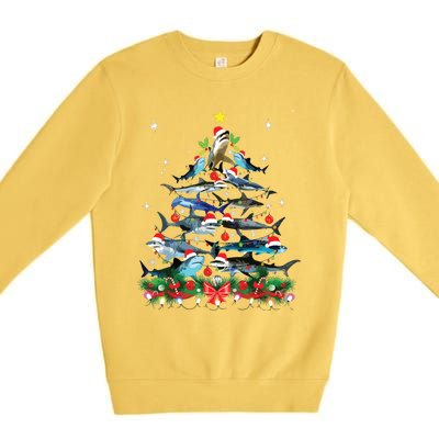 Funny Shark Fish Xmas Lighting Tree Santa Shark Christmas Premium Crewneck Sweatshirt