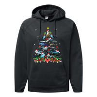 Funny Shark Fish Xmas Lighting Tree Santa Shark Christmas Performance Fleece Hoodie