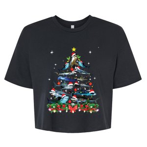 Funny Shark Fish Xmas Lighting Tree Santa Shark Christmas Bella+Canvas Jersey Crop Tee