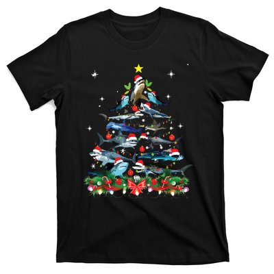 Funny Shark Fish Xmas Lighting Tree Santa Shark Christmas T-Shirt