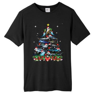 Funny Shark Fish Xmas Lighting Tree Santa Shark Christmas Tall Fusion ChromaSoft Performance T-Shirt