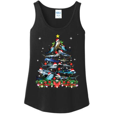 Funny Shark Fish Xmas Lighting Tree Santa Shark Christmas Ladies Essential Tank