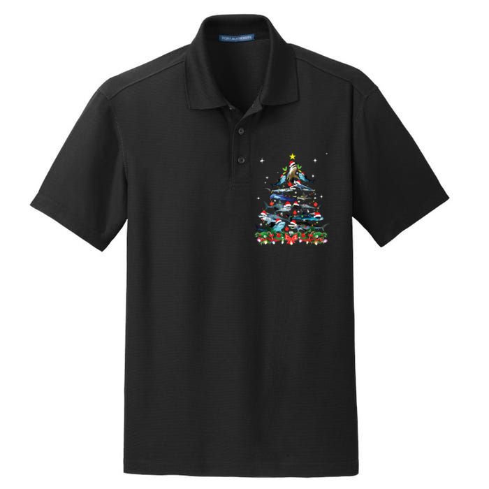 Funny Shark Fish Xmas Lighting Tree Santa Shark Christmas Dry Zone Grid Polo