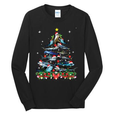 Funny Shark Fish Xmas Lighting Tree Santa Shark Christmas Tall Long Sleeve T-Shirt