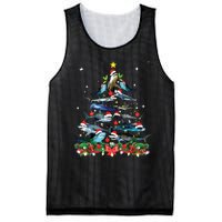 Funny Shark Fish Xmas Lighting Tree Santa Shark Christmas Mesh Reversible Basketball Jersey Tank